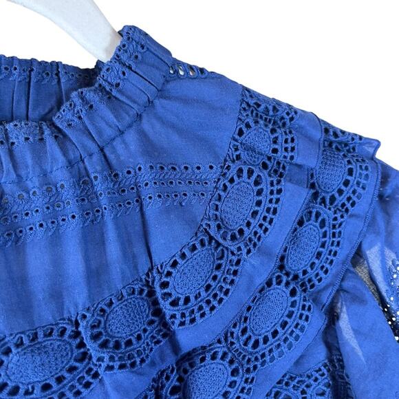 Willa Story Elizabeth Eyelet Ruffle Top Cottage Coastal Grandma Boho Blue Medium - Picture 5 of 9